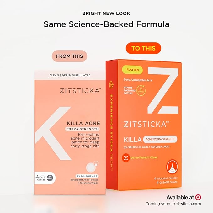 ZitSticka Extra Strength Killa Acne Patches for Face - World's Most Potent Pimple Patch with Fast-Acting Microdarts - Starts Working within 2 Hours for Deep, Early-Stage Zits & Blemish - 4 Count