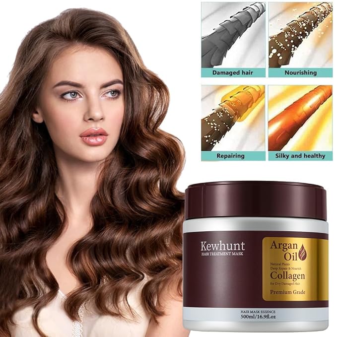 Collagen Hair Mask, Mothers Day Gifts, Deep Conditioning Hair Mask Infused with Argan Oil, Plant Protein, Shea Butter, Hair Treatment Hydrating Repair Mask Essence for Dry Damaged Hair 16.9 oz 500ml