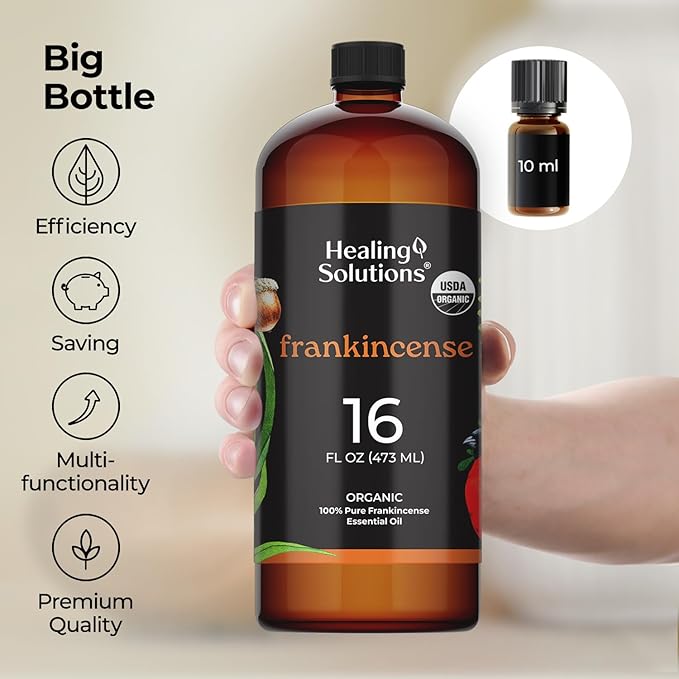 Healing Solutions Organic Frankincense Essential Oil - 16oz, 100% Pure, Therapeutic Grade for Aromatherapy, Diffuser, Relaxation