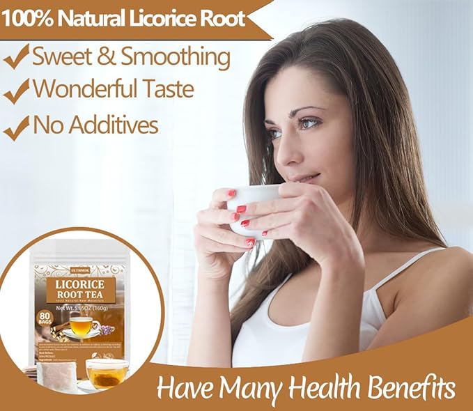 Premium 80 Licorice Root Tea Bags, Made with 100% High Sweetness Wild Licorice Root, No Additives & Caffeine Free.