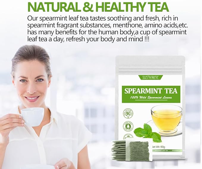 Premium 60 Spearmint Tea Bags, Made with 100% Natural Spearmint, Caffeine Free & No Additives.