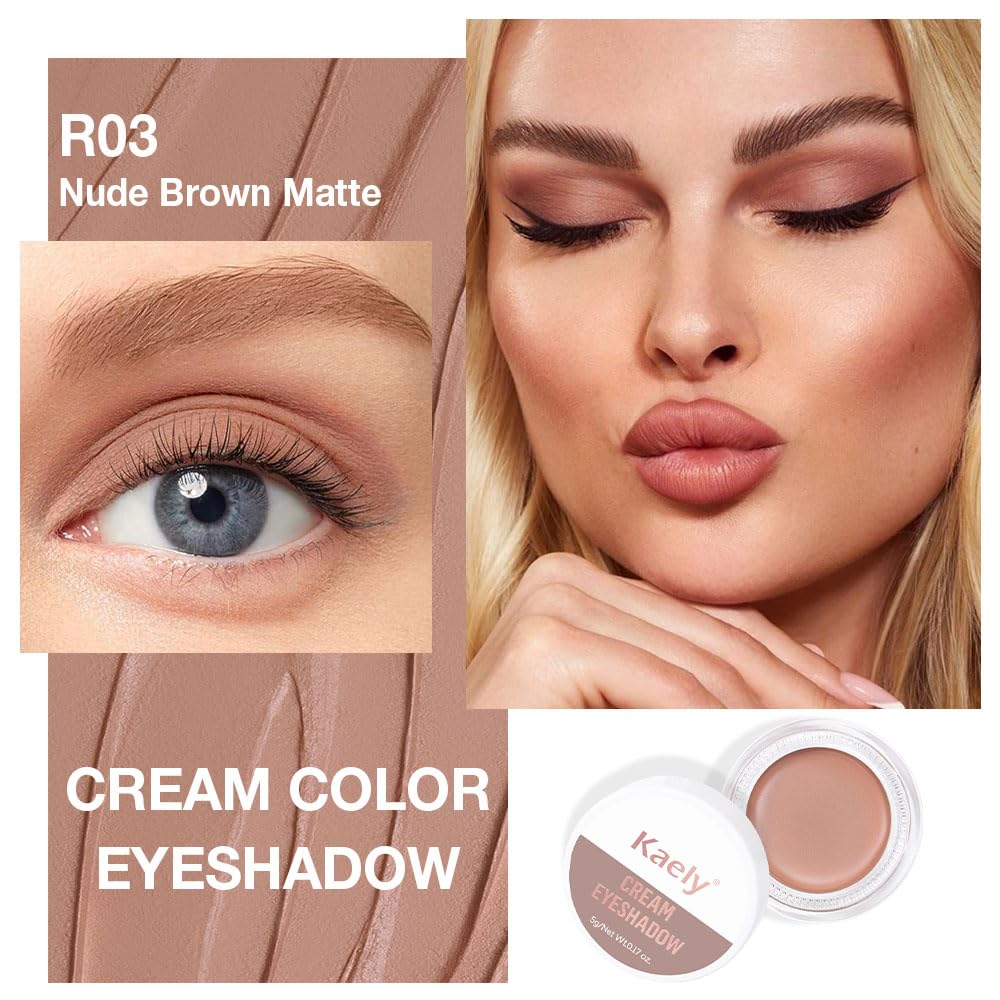 Kaely Single Cream Eyeshadow Pot, Nude Brown Matte Eye Shadow for Older Women High Pigmented Waterproof, Natural Eyeshadow Palette Makeup Brightener, sombras en crema para ojos, Blendable, R03