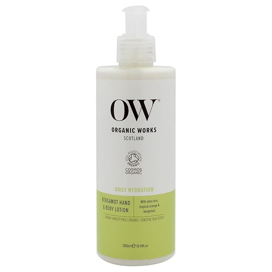 Organic Works Daily Hydration Hand and Body Lotion - Enriched with Vitamin E and C, Shea Butter Lotion for All Skin Types - Bergamot - 10.14 oz