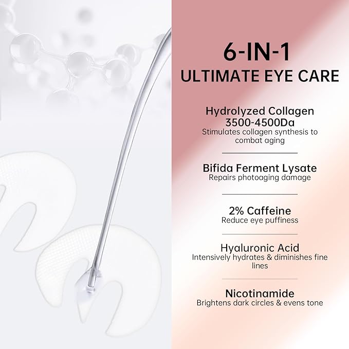 Novoy 7 Pairs Bio-Collagen Real Deep Eye Patches - 6-in-1 Retinol Overnight Eye Patches for Dark Circles, Puffiness & Wrinkles | 2% Caffeine+Hyaluronic+Niacinamide, Korean Popular Eye Mask - ROSE