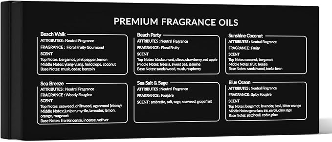 HIQILI Fragrance Oil, Gold Coast 6x10ml for Candle Scents Making, Scented Oils for Soy Candles Soap Slime Aromatherapy Diffuser, Premium Grade Essential Oil Set for Christmas Holiday