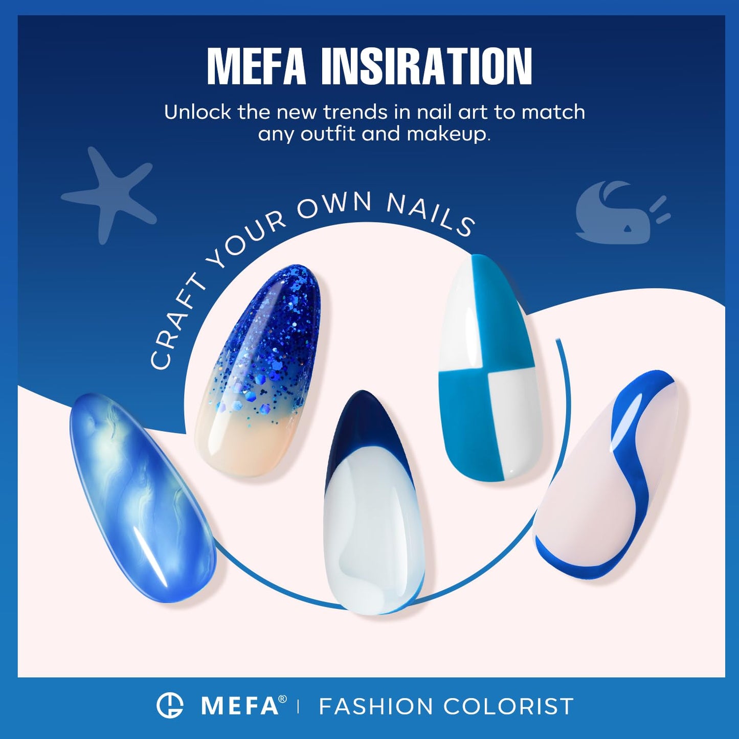 MEFA Blue Gel Nail Polish Set,6 Colors Midnight Navy Sapphire Blue Nail Polish Azure Glitter Dark Shades Starter Kit Soak Off Shimmer Gel Nail Art Design DIY Salon Manicure Holiday Gift for Women