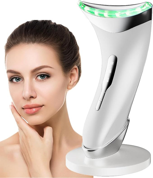 Facial Massager for Face and Neck, Red-Light-Therapy and Vibration Technologies (White)