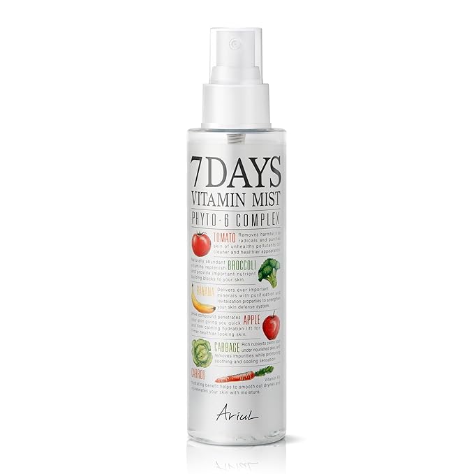 Ariul 7 Days Vitamin Mist 5.07 fl. oz. All Natural Green Graded Nutrients Facial Toner Moisturizing Spray - Biotin, Niacinamide, Riboflavin, Ascorbic Acid, Butylene Glycol, Cyanocobalamin