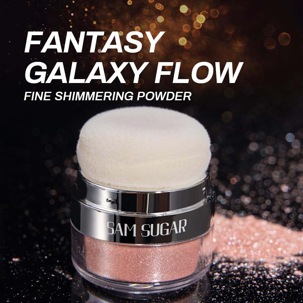 Glitter Body Highlighter Powder Body Shimmer Sparkle Face Brightening Highlighter Powder for Face Eyes Body Glow Makeup With sponge head（06#）