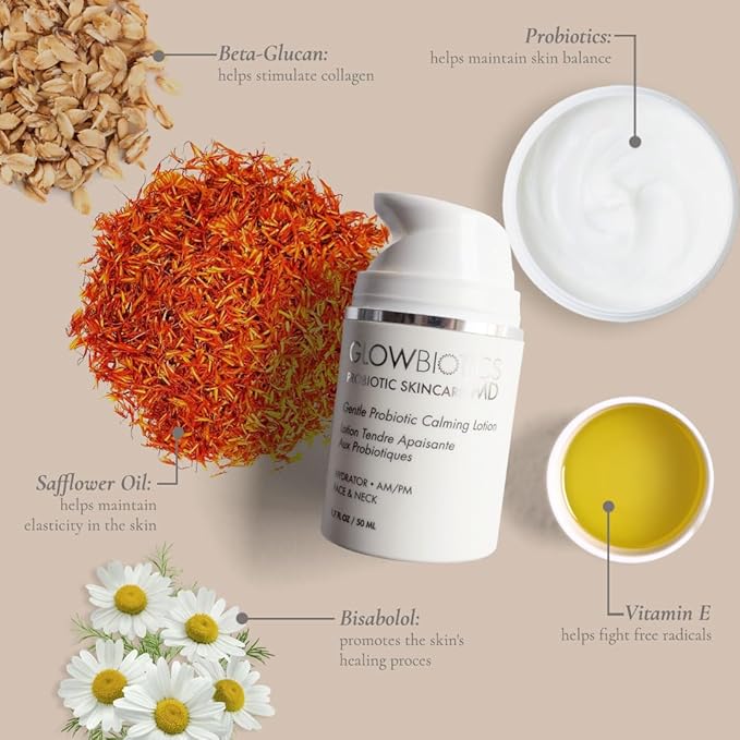 Glowbiotics Gentle Probiotic Calming Lotion: Lightweight Moisturizer for Soothing Hydration, Reduces Redness & Irritation | With Hyaluronic Acid & Shea Butter