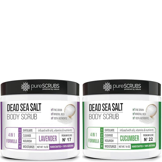 pureSCRUBS Lavender Dead Sea Salt Scrub + Cucumber Body Scrub