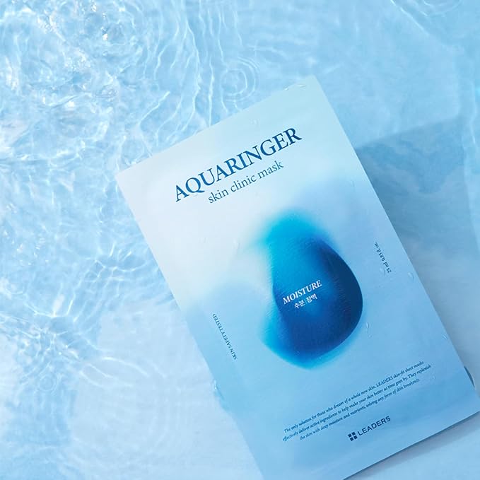 LEADERS Aquaringer Skin Clinic Mask | Intensive Hydration & Moisture Replenishment | Soothes & Calms Irritated Skin | Refreshes Dry, Dehydrated Skin | Suitable for All Skin Types - 10 Sheets