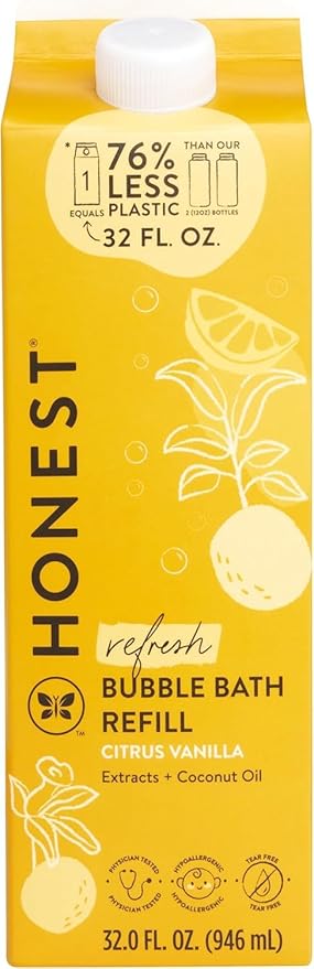 The Honest Company Foaming Bubble Bath Refill Carton | Gentle for Baby | Naturally Derived, Tear-Free, Hypoallergenic | Citrus Vanilla Refresh, 32 fl oz