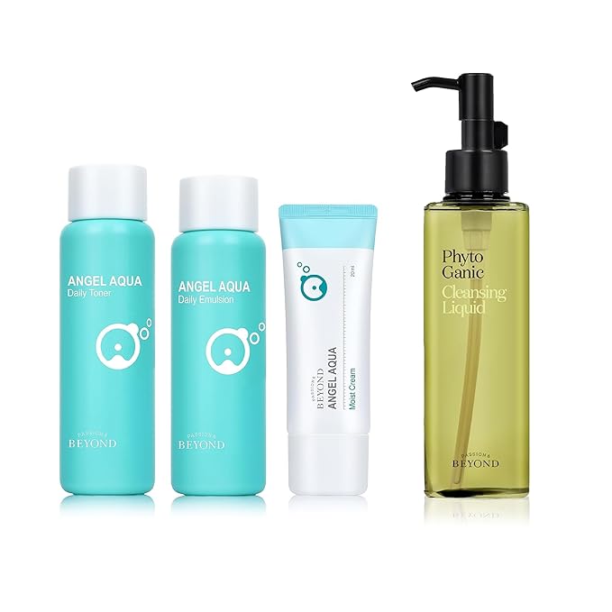 BEYOND Angel Aqua Moisture Skincare Set (11.2fl oz , 3-Piece Set) & Phytoganic (Cleansing Liquid, 6.8fl oz) - Vegan Formula Korean Skin Care.