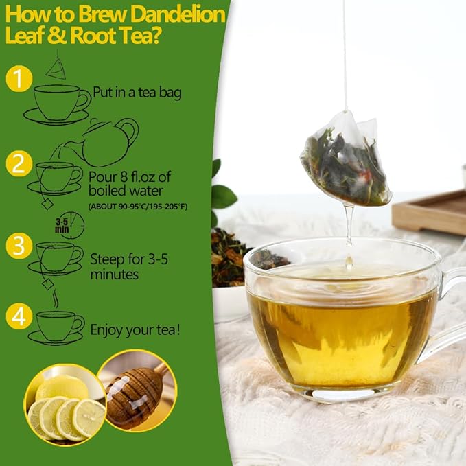 Premium Dandelion Leaf & Root Tea,100 Tea Bags/7.06Oz,for Liver & Kidney Health,Roasted Detox Herbal Tea. Support Digestion & Boost Immune System, Caffeine Free.