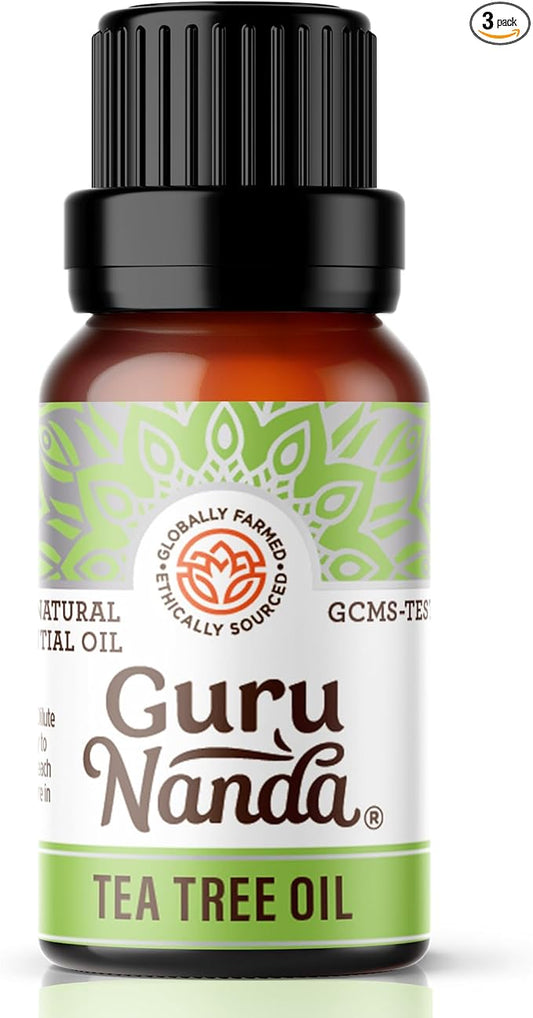 GuruNanda Tea Tree Essential Oil (3x1 Fl Oz) - 100% Pure, Undiluted Aromatherapy Oil for Diffusers, Massages & DIY Recipes - Helps in Skin & Hair Care