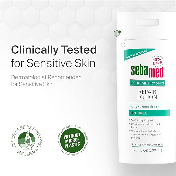 Sebamed Extreme Dry Skin Repair Advance Therapy Lotion with 10% Urea Perfect for Eczema Psoriasis Lotion Rough Dry Skin Moisturizer 6.8 Fluid Ounces (Pack of 2),White, Green