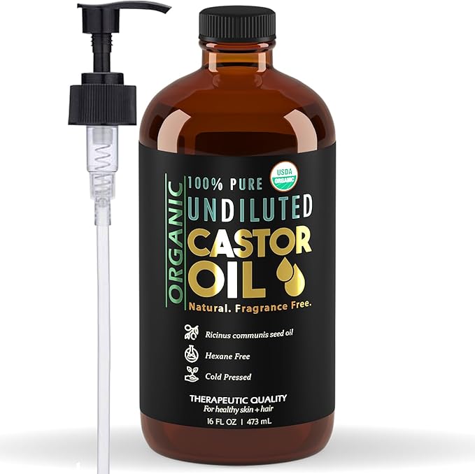 BALM OF GILEAD Organic Castor Oil for Skin Hydration - Therapeutic Cold Pressed, USDA Certified 100% Pure, Glass Bottle - 16 oz Unrefined, Hexane Free, Castor Oil for Hair & Eyelashes Growth