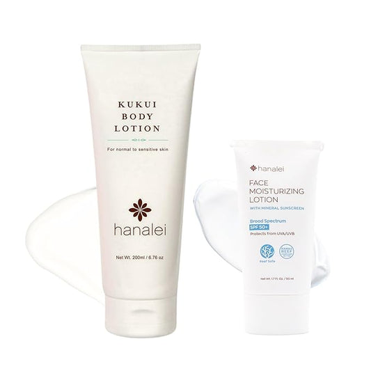 Hanalei Kukui Body Lotion 200ml and Face Moisturizer with SPF 50 Mineral Sunscreen 1.7 Oz - Cruelty Free (2-Pack Bundle)