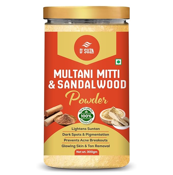 D'SUZA Fuller's Earth Powder, 11 Oz, 0.66 lb, Indian Healing Clay, Bentonite Clay, Natural Face Pack (11 Oz, Multani Mitti & Sandalwood Powder)