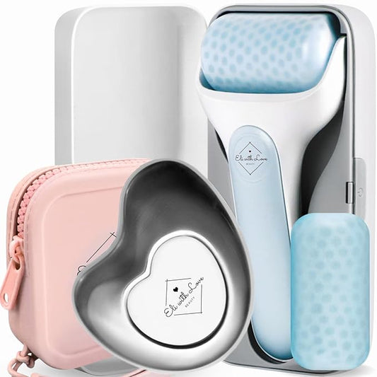Premium Ice Roller for Face with Carry Case & Advanced Stainless Steel Gua Sha with Silicone Zip Carry Case