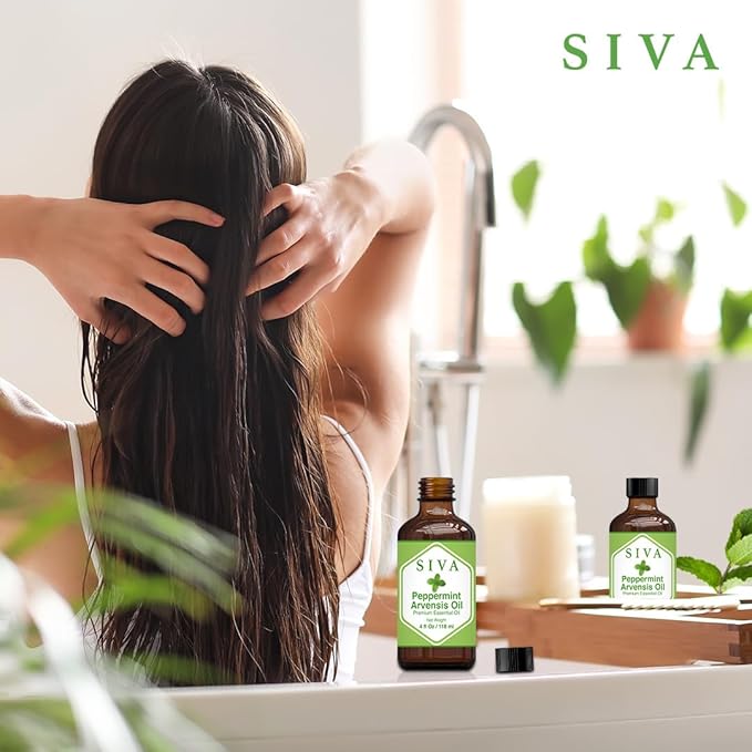 SIVA Peppermint Arvensis Essential Oil - 4 Fl Oz – Natural Peppermint Arvensis Oil - for Diffuser, Face, Skin Care, Aromatherapy, Hair Care, Scalp and Body Massage - with Dropper