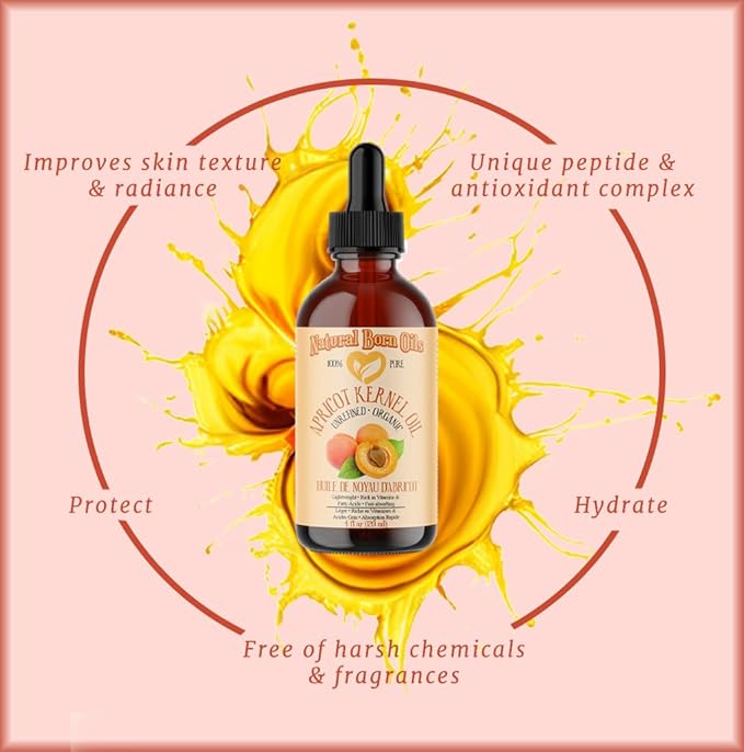 Natural Born Oils Apricot Kernel Oil. 16oz. 100% Pure and Natural, Cold-pressed, Organic Moisturizer Ideal for All Skin Types