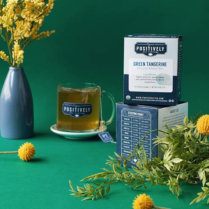 Organic Positively Tea Company, Green Tangerine Green Tea Bags, 20 Count