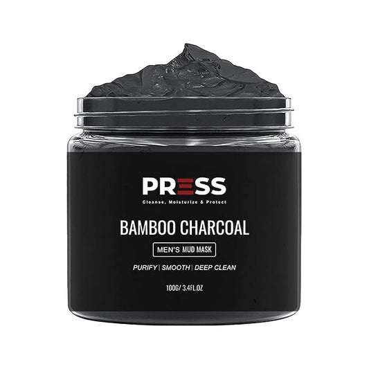 PRESS SKINCARE Bamboo Charcoal Face Mask| Mud Masks for Face | Face Masks Skincare for Men | Exfoliator, Pore Cleansing & Anti Aging Hydrating Face Masks Skin care |3.4 FL. OZ