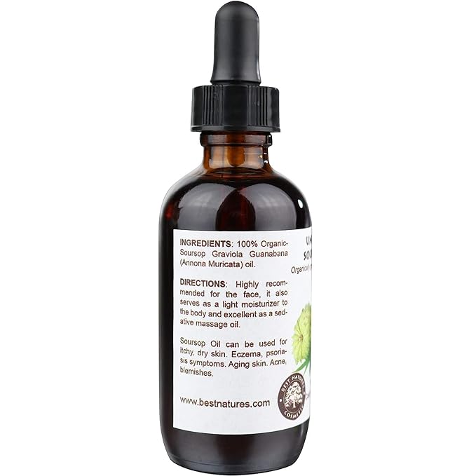 Best Nature's Cosmetics Virgin Soursop Graviola Guanabana Oil (Organic, Undiluted, Cold Pressed, Unrefined) 4 oz / 120 ml – Natural Moisturizer for Dry and Damaged Skin.