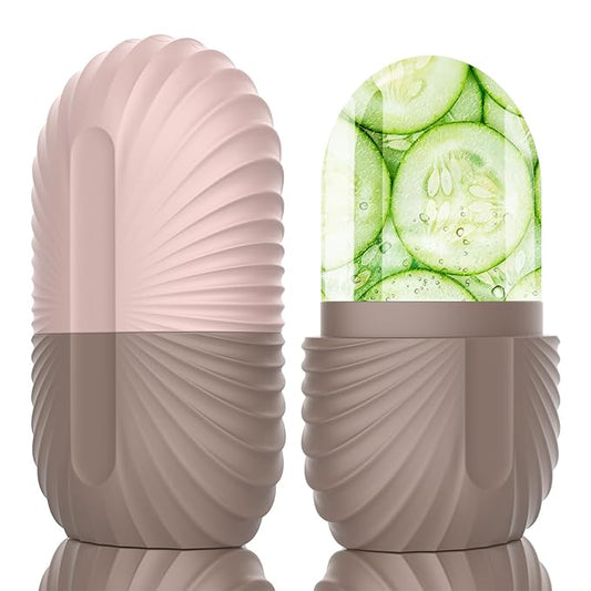 Ice Face Roller, Silicone Facial Ice Roller, Reusable Skin Care Massager Tools for Relieve Puffiness, Tighten Skin, Shrink Pores Shell Brown