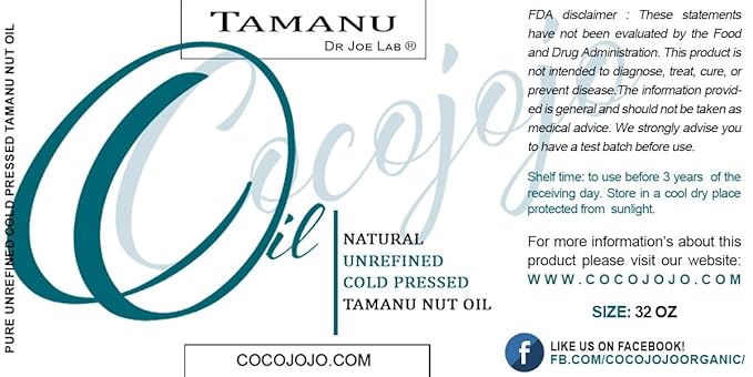 Dr Joe Lab Tamanu Oil - Bulk 32 oz 1 Quart Pure Natural Cold Pressed Unrefined Non GMO Extra Virgin Oil -Hair Skin Face Body Nail Locs Beard - Hydrating Moisturizing Nourish