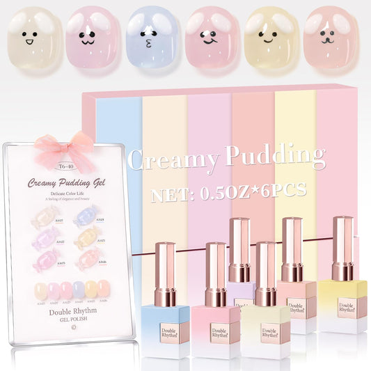Double Rhythm 6 Pcs 15 ML Gel Polish Set Same Color Same Bottle Soak Off Gel Polish Kit Nail Art Manicure Salon DIY at Home for Women (Jelly Blue Purple Nude Pink-T6-40)