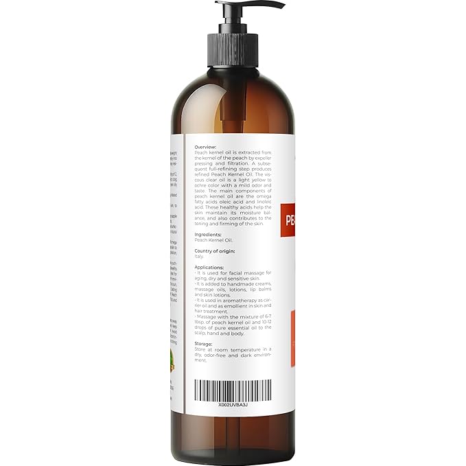 Peach Kernel Oil by Velona - 8 Fl Oz | 100% Pure and Natural Carrier Oil | Refined, Cold Pressed | Cooking, Skin, Hair, Body & Face Moisturizing | Use Today - Enjoy Results
