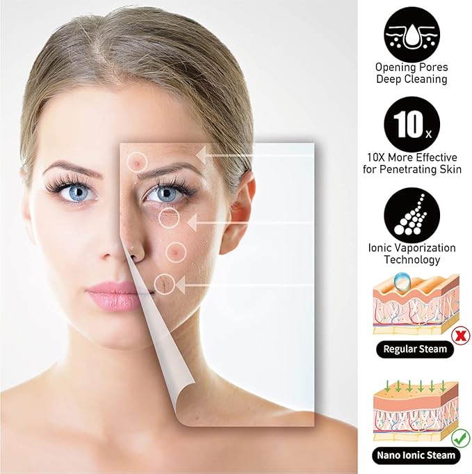 Facial Steamer - DENFANY Nano Ionic Face Steamer with Extendable 360° Rotating Arm - Portable Facial Steamer for Personal Care at Home or Salo (Black)