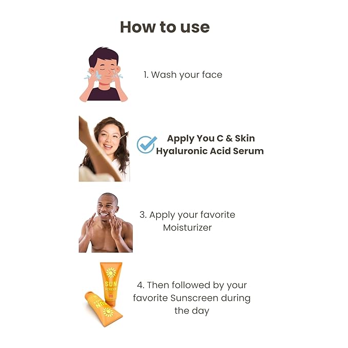 You C & Skin Hyaluronic Acid Serum for Face & Neck for Men & Women - Intense Hydration, Boosts Skin Elasticity, Repairs Skin Barrier