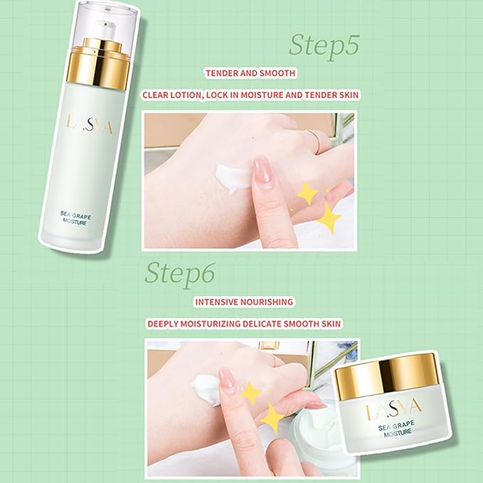 Sea Grape 6 Step Skin Care Set Daily Skin Care Routine With Skincare Set, 6-In-1 Skincare Gift Set With Facial Cleanser, Toner, Serum, Eye Cream, Lotion & Cream