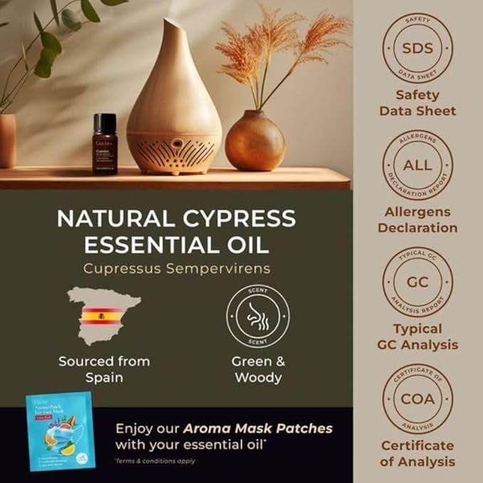 Gya Labs Cypress Essential Oil for Diffuser - 0.34 Fl Oz - 100% Pure Natural Cypress Oil for Candle Making Scent & Aromatherapy - Invigorate & Refresh Ambiances