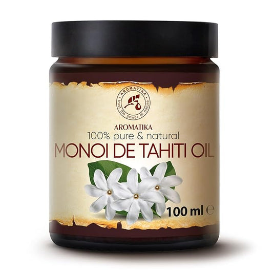 AROMATIKA Monoi de Tahiti Carrier Oil 3.4 Fl Oz - Pure Cold Pressed Monoi Base Oil - Cocos Nucifera - Gardenia Tahitensis - Unrefined Carrier Oil for Essential Oils - Face & Body Care - Massage