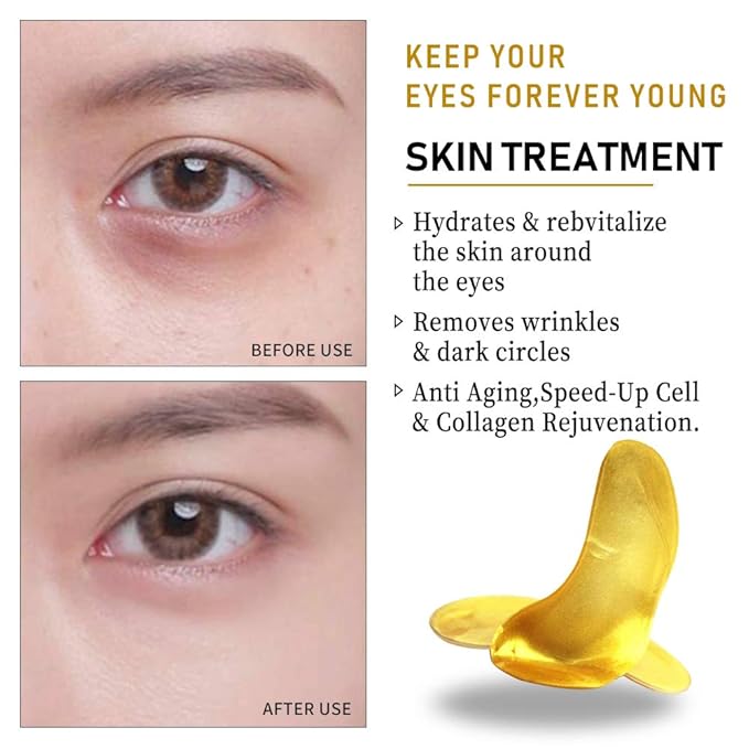 Vandarllin24K Gold Powder Gel Collagen Eye Masks Sheet Patch, Remove Bags,Dark Circles &Puffiness,Reduce Wrinkle,Moisturising,Hydrating for Blackheads (60Pairs)