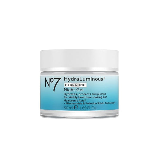 No7 HydraLuminous+ Hydrating Night Gel Moisturizer - Hyaluronic Acid and Vitamin B3 Niacinamide Face Moisturizer to Hydrate, Protect & Refresh Skin - Supports Skin Barrier Repair (1.69 Fl Oz)