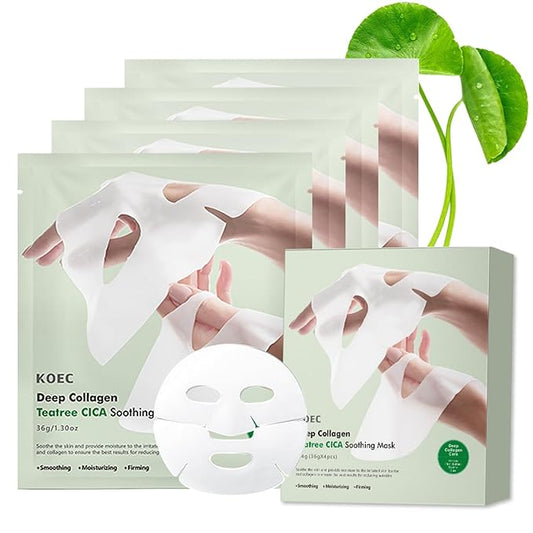 Deep Collagen Overnight Face Mask - Tea Tree CICA Hydrating Overnight Hydrogel Mask, Collagen Overnight Mask Anti Wrinkle Lifting, Collagen Face Mask Improve Elasticity, Firming (Green)