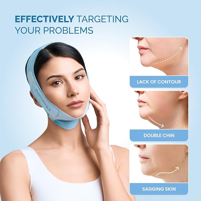 PLANTIFIQUE Chin Strap for Face Contouring - Reusable V Line Ice Silk Fabric Mask - Double Chin Shaping, Adjustable, Breathable Fabric - Jawline Shaper for Women & Men