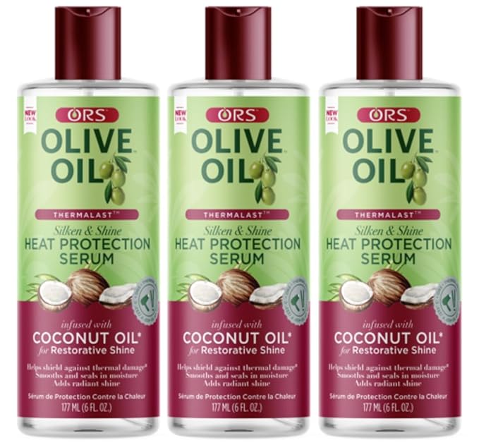ORS Olive Oil Heat Protection Hair Serum infused with Coconut Oil for Restorative Shine 6.0 Ounce (Pack of 3)