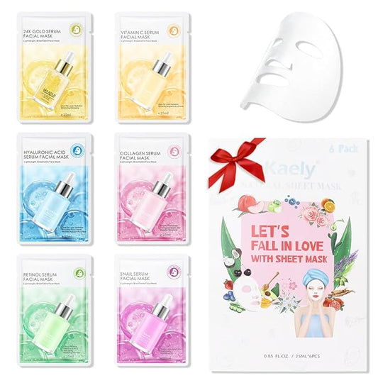Face Sheet Mask Skincare,Hydrating Spa Face Mask For Sensitive Skin,Moisturize,Nourish for All Skin Types,Natural Skin Care Spa Face Mask for Women Men Girls,Pack of 6