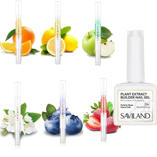 SAVILAND 6PCS Natural Cuticle Oil Pen with Castor Oil & Vitamin E Clear Builder Nail Gel