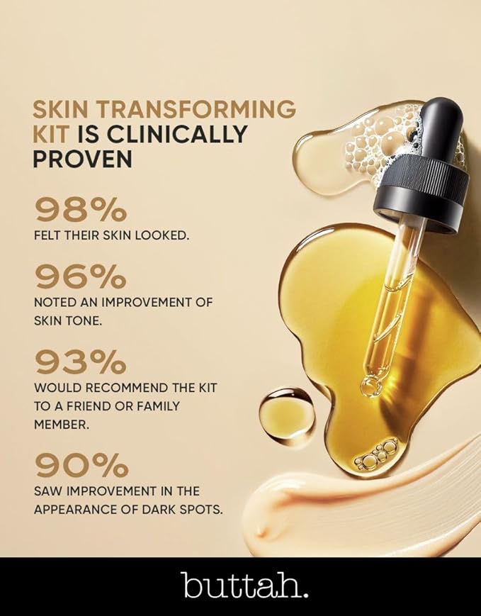 Buttah Skin Supreme Kit for Melanin Rich Skin | Oil-Free Hyaluronic Gel Cream 2 oz | Vitamin C Serum 1 oz | Cleanser 3.4 oz | Rosewater Toner 3.4 oz | Black Owned Skincare