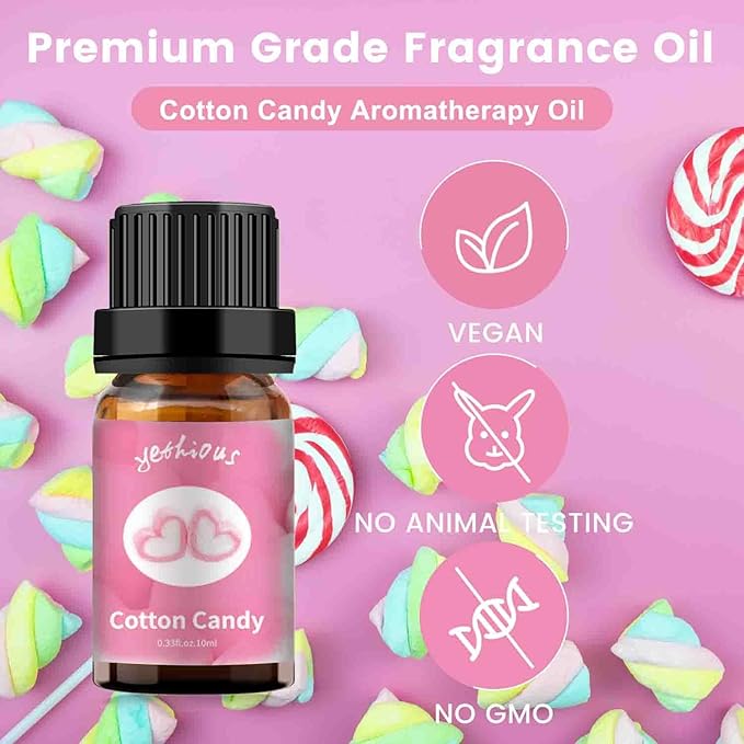 yethious Cotton Candy Bubble Gum Essential Oil Set, Cotton Candy Oil for Diffuser, Aromatherapy, Candle Soap Making - 2 Pack 0.33 Fl Oz Cotton Candy & Bubble Gum Oil