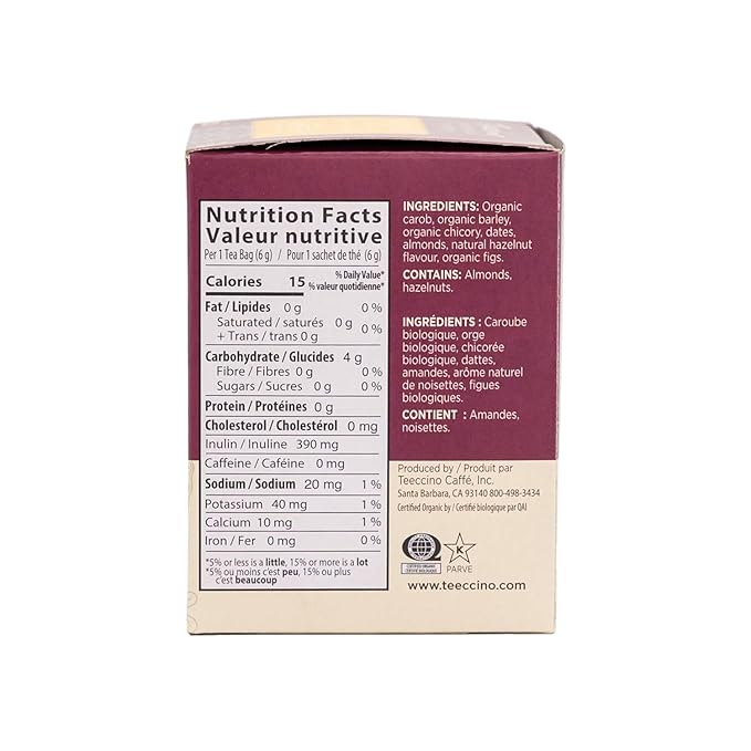 Teeccino Hazelnut Herbal Tea - Rich & Roasted Herbal Tea That’s Caffeine Free & Prebiotic for Natural Energy, 10 Tea Bags (Pack of 4)