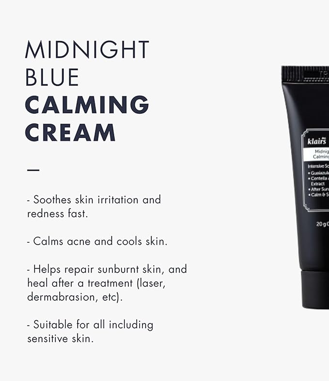 DearKlairs] 0.7 ounce Midnight Blue Calming Cream, Soothing, Redness Relief Moisturizer, Hydrating, Fast Absorbing, Light Texture for Easy Use, Sensitive Skin Friendly (0.7 Ounce (Pack of 1))
